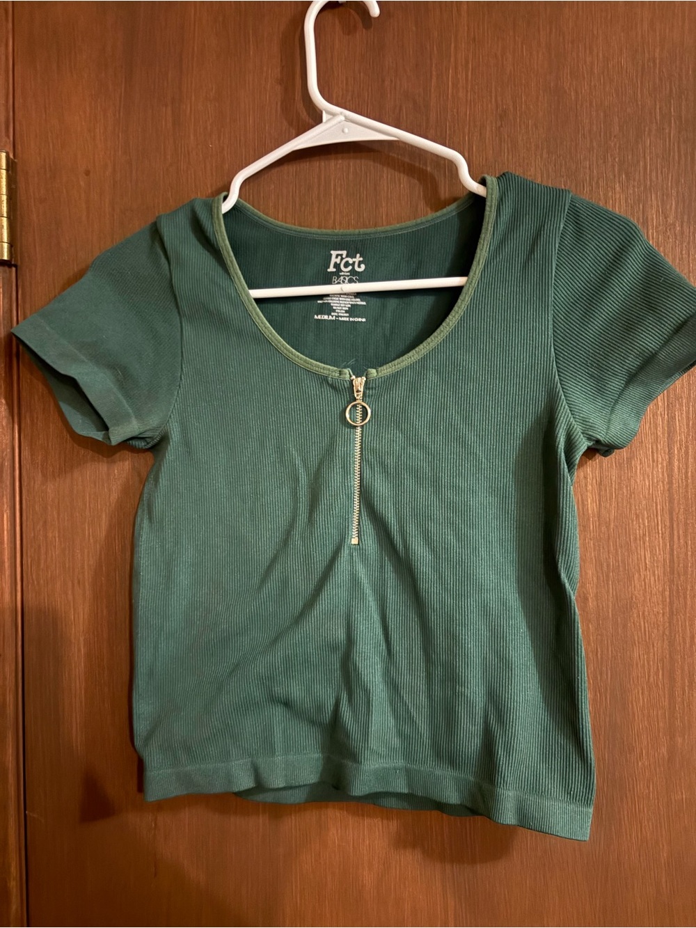 Fct Green Ribbed Zip-Front Crop Top
